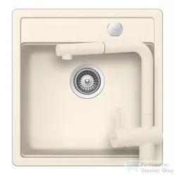   Schock MONO N-100S konyhai mosogatótálca Schock Epos konyhai csapteleppel kihúzható fejjel, CRISTADUR® Magnolia 490x510 mm, krémfehér SETMN100SEEXMAGN