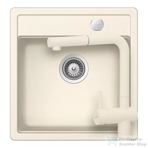 Schock MONO N-100S konyhai mosogatótálca Schock Epos konyhai csapteleppel kihúzható fejjel, CRISTADUR® Magnolia 490x510 mm, krémfehér SETMN100SEEXMAGN