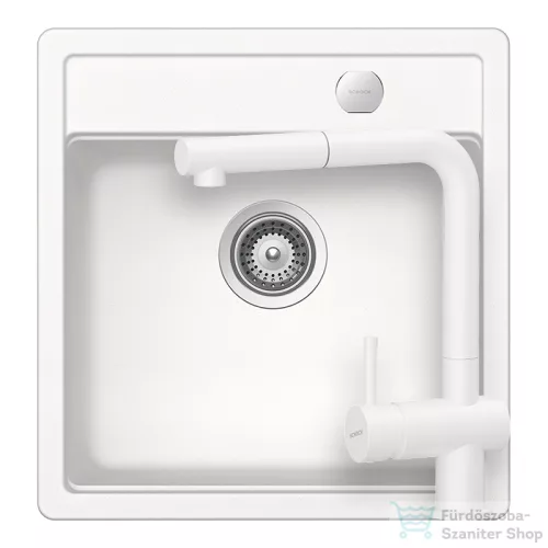 Schock MONO N-100S konyhai mosogatótálca Schock Epos konyhai csapteleppel kihúzható fejjel, CRISTADUR® Polaris 490x510 mm, hófehér SETMN100SEEXPOLA