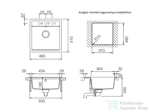 Schock MONO N-100S konyhai mosogatótálca Schock Epos konyhai csapteleppel kihúzható fejjel, CRISTADUR® Polaris 490x510 mm, hófehér SETMN100SEEXPOLA