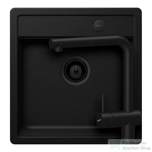 Schock MONO N-100S konyhai mosogatótálca Schock Epos konyhai csapteleppel kihúzható fejjel, CRISTADUR® Puro 490x510 mm, intenzív fekete SETMN100SEEXPURO