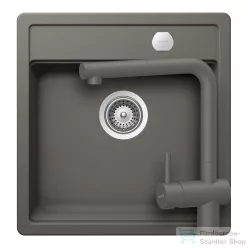   Schock MONO N-100S konyhai mosogatótálca Schock Epos konyhai csapteleppel kihúzható fejjel, CRISTADUR® Silverstone 490x510 mm, sötétszürke SETMN100SEEXSILV