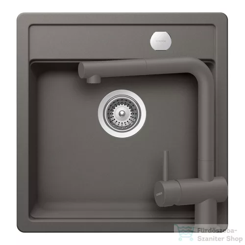 Schock MONO N-100S konyhai mosogatótálca Schock Epos konyhai csapteleppel kihúzható fejjel, CRISTADUR® Silverstone 490x510 mm, sötétszürke SETMN100SEEXSILV