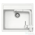 Schock NEMO N-100 konyhai mosogatótálca CRISTALITE® Alpina 570 x 510 mm, gránit kompozit, Schock Epos konyhai csapteleppel, fehér SETNN100EEXALPI