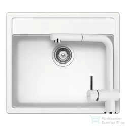   Schock NEMO N-100 konyhai mosogatótálca CRISTALITE® Alpina 570 x 510 mm, gránit kompozit, Schock Epos konyhai csapteleppel, fehér SETNN100EEXALPI