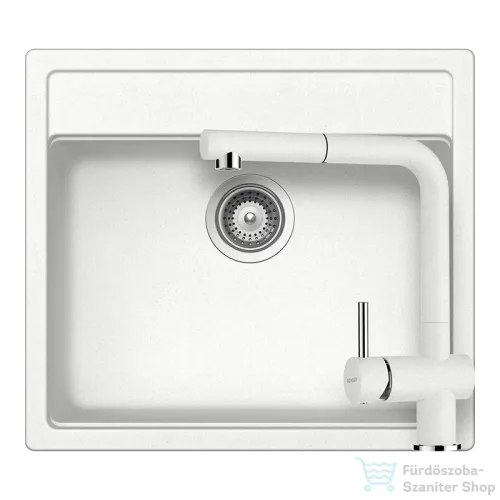 Schock NEMO N-100 konyhai mosogatótálca CRISTALITE® Alpina 570 x 510 mm, gránit kompozit, Schock Epos konyhai csapteleppel, fehér SETNN100EEXALPI