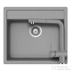   Schock NEMO N-100 konyhai mosogatótálca CRISTALITE® Croma 570 x 510 mm, gránit kompozit, Schock Epos konyhai csapteleppel, szürke SETNN100EEXCROM