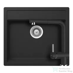   Schock NEMO N-100 konyhai mosogatótálca CRISTALITE® Nero 570 x 510 mm, gránit kompozit, Schock Epos konyhai csapteleppel, fekete SETNN100EEXNERO