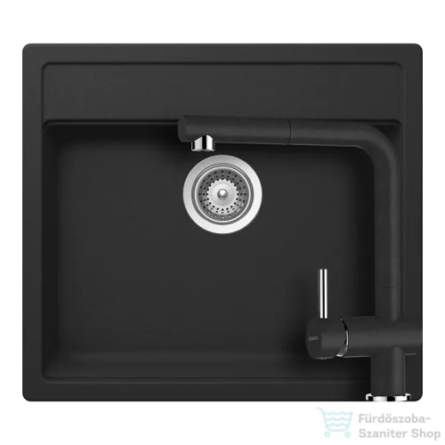 Schock NEMO N-100 konyhai mosogatótálca CRISTALITE® Nero 570 x 510 mm, gránit kompozit, Schock Epos konyhai csapteleppel, fekete SETNN100EEXNERO