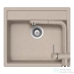   Schock NEMO N-100 konyhai mosogatótálca CRISTALITE® Sabbia 570 x 510 mm, gránit kompozit, Schock Epos konyhai csapteleppel, homok SETNN100EEXSABB