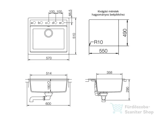 Schock NEMO N-100 konyhai mosogatótálca CRISTALITE® Sabbia 570 x 510 mm, gránit kompozit, Schock Epos konyhai csapteleppel, homok SETNN100EEXSABB