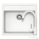 Schock NEMO N-100 konyhai mosogatótálca CRISTALITE® Alpina 570 x 510 mm, gránit kompozit, Schock Plutos konyhai csapteleppel, fehér SETNN100PALPI