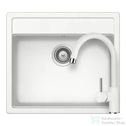   Schock NEMO N-100 konyhai mosogatótálca CRISTALITE® Alpina 570 x 510 mm, gránit kompozit, Schock Plutos konyhai csapteleppel, fehér SETNN100PALPI