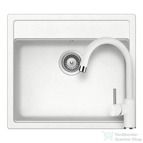 Schock NEMO N-100 konyhai mosogatótálca CRISTALITE® Alpina 570 x 510 mm, gránit kompozit, Schock Plutos konyhai csapteleppel, fehér SETNN100PALPI