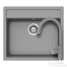 Schock NEMO N-100 konyhai mosogatótálca CRISTALITE® Croma 570 x 510 mm, gránit kompozit, Schock Plutos konyhai csapteleppel, szürke SETNN100PCROM