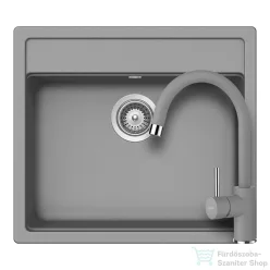   Schock NEMO N-100 konyhai mosogatótálca CRISTALITE® Croma 570 x 510 mm, gránit kompozit, Schock Plutos konyhai csapteleppel, szürke SETNN100PCROM