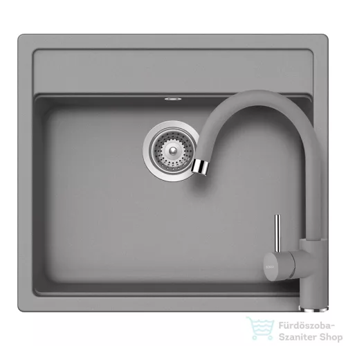 Schock NEMO N-100 konyhai mosogatótálca CRISTALITE® Croma 570 x 510 mm, gránit kompozit, Schock Plutos konyhai csapteleppel, szürke SETNN100PCROM