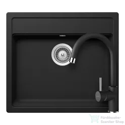   Schock NEMO N-100 konyhai mosogatótálca CRISTALITE® Nero 570 x 510 mm, gránit kompozit, Schock Plutos konyhai csapteleppel, fekete SETNN100PNERO