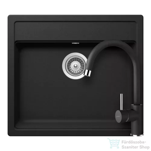 Schock NEMO N-100 konyhai mosogatótálca CRISTALITE® Nero 570 x 510 mm, gránit kompozit, Schock Plutos konyhai csapteleppel, fekete SETNN100PNERO