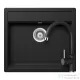 Schock NEMO N-100 konyhai mosogatótálca CRISTALITE® Nero 570 x 510 mm, gránit kompozit, Schock Plutos konyhai csapteleppel, fekete SETNN100PNERO