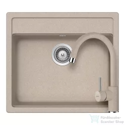   Schock NEMO N-100 konyhai mosogatótálca CRISTALITE® Sabbia 570 x 510 mm, gránit kompozit, Schock Plutos konyhai csapteleppel, homok SETNN100PSABB