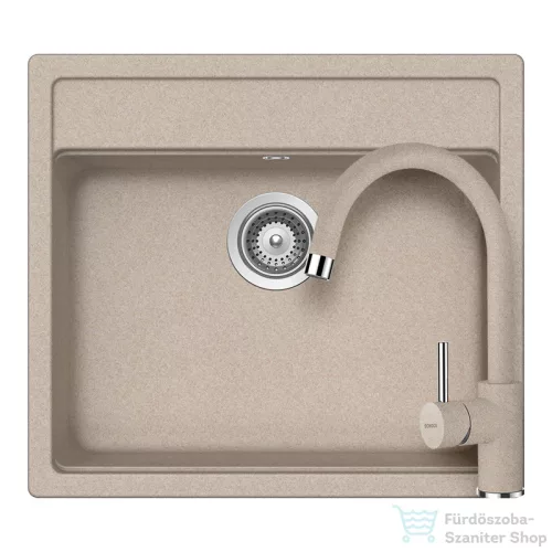Schock NEMO N-100 konyhai mosogatótálca CRISTALITE® Sabbia 570 x 510 mm, gránit kompozit, Schock Plutos konyhai csapteleppel, homok SETNN100PSABB