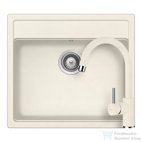 Schock NEMO N-100 konyhai mosogatótálca CRISTALITE® Vanilla 570 x 510 mm, gránit kompozit, Schock Plutos konyhai csapteleppel, világos bézs SETNN100PVANI