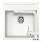 Schock NEMO N-100S konyhai mosogatótálca CRISTALITE® Alpina 490 x 510 mm, gránit kompozit, Schock Epos konyhai csapteleppel, fehér SETNN100SEEXALPI