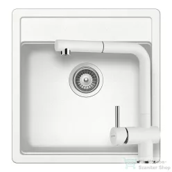   Schock NEMO N-100S konyhai mosogatótálca CRISTALITE® Alpina 490 x 510 mm, gránit kompozit, Schock Epos konyhai csapteleppel, fehér SETNN100SEEXALPI