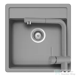   Schock NEMO N-100S konyhai mosogatótálca CRISTALITE® Croma 490 x 510 mm, gránit kompozit, Schock Epos konyhai csapteleppel, szürke SETNN100SEEXCROM