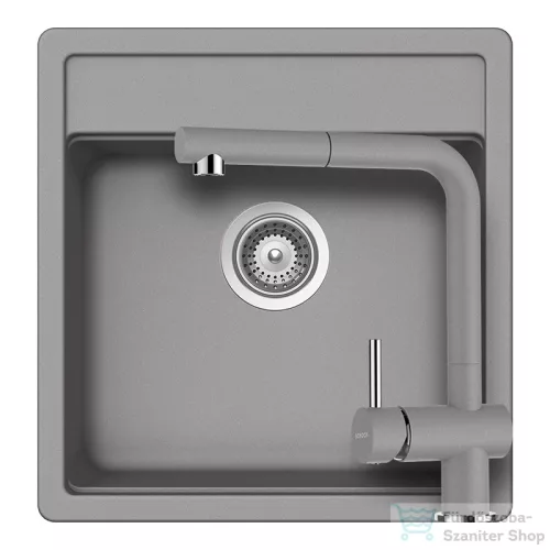 Schock NEMO N-100S konyhai mosogatótálca CRISTALITE® Croma 490 x 510 mm, gránit kompozit, Schock Epos konyhai csapteleppel, szürke SETNN100SEEXCROM