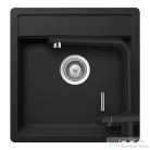 Schock NEMO N-100S konyhai mosogatótálca CRISTALITE® Nero 490 x 510 mm, gránit kompozit, Schock Epos konyhai csapteleppel, fekete SETNN100SEEXNERO