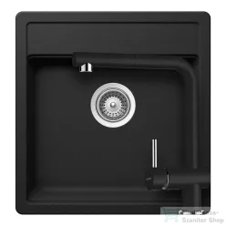   Schock NEMO N-100S konyhai mosogatótálca CRISTALITE® Nero 490 x 510 mm, gránit kompozit, Schock Epos konyhai csapteleppel, fekete SETNN100SEEXNERO