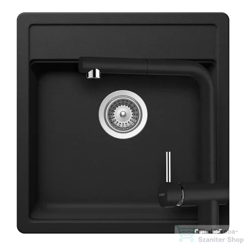 Schock NEMO N-100S konyhai mosogatótálca CRISTALITE® Nero 490 x 510 mm, gránit kompozit, Schock Epos konyhai csapteleppel, fekete SETNN100SEEXNERO