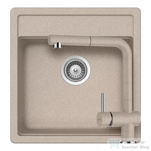 Schock NEMO N-100S konyhai mosogatótálca CRISTALITE® Sabbia 490 x 510 mm, gránit kompozit, Schock Epos konyhai csapteleppel, homok SETNN100SEEXSABB