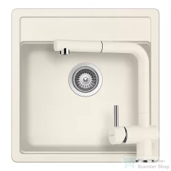   Schock NEMO N-100S konyhai mosogatótálca CRISTALITE® Vanilla 490 x 510 mm, gránit kompozit, Schock Epos konyhai csapteleppel, világos bézs SETNN100SEEXVANI