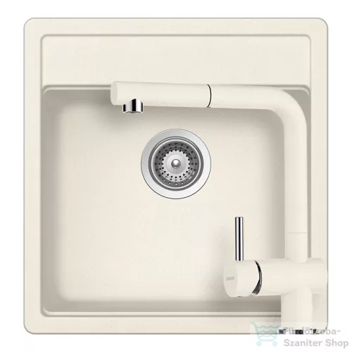 Schock NEMO N-100S konyhai mosogatótálca CRISTALITE® Vanilla 490 x 510 mm, gránit kompozit, Schock Epos konyhai csapteleppel, világos bézs SETNN100SEEXVANI