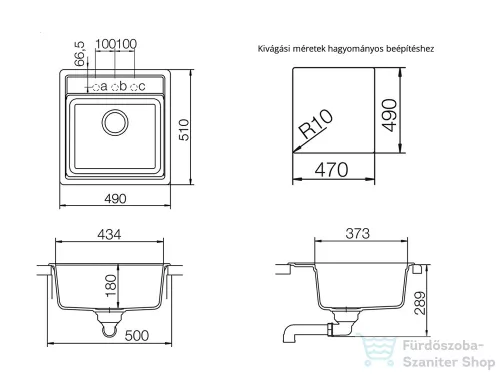 Schock NEMO N-100S konyhai mosogatótálca CRISTALITE® Vanilla 490 x 510 mm, gránit kompozit, Schock Epos konyhai csapteleppel, világos bézs SETNN100SEEXVANI