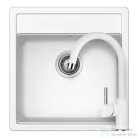 Schock NEMO N-100S konyhai mosogatótálca CRISTALITE® Alpina 490 x 510 mm, gránit kompozit, Schock Plutos konyhai csapteleppel, fehér SETNN100SPALPI