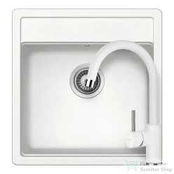   Schock NEMO N-100S konyhai mosogatótálca CRISTALITE® Alpina 490 x 510 mm, gránit kompozit, Schock Plutos konyhai csapteleppel, fehér SETNN100SPALPI