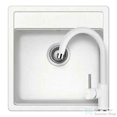 Schock NEMO N-100S konyhai mosogatótálca CRISTALITE® Alpina 490 x 510 mm, gránit kompozit, Schock Plutos konyhai csapteleppel, fehér SETNN100SPALPI