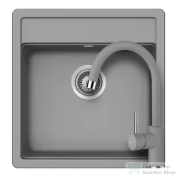   Schock NEMO N-100S konyhai mosogatótálca CRISTALITE® Croma 490 x 510 mm, gránit kompozit, Schock Plutos konyhai csapteleppel, szürke SETNN100SPCROM
