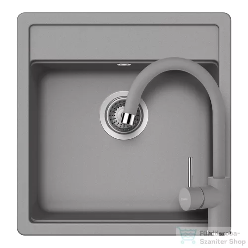 Schock NEMO N-100S konyhai mosogatótálca CRISTALITE® Croma 490 x 510 mm, gránit kompozit, Schock Plutos konyhai csapteleppel, szürke SETNN100SPCROM