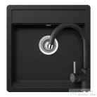 Schock NEMO N-100S konyhai mosogatótálca CRISTALITE® Nero 490 x 510 mm, gránit kompozit, Schock Plutos konyhai csapteleppel, fekete SETNN100SPNERO