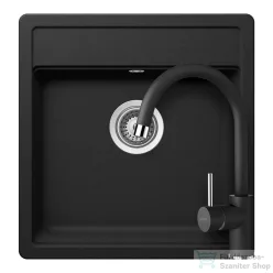   Schock NEMO N-100S konyhai mosogatótálca CRISTALITE® Nero 490 x 510 mm, gránit kompozit, Schock Plutos konyhai csapteleppel, fekete SETNN100SPNERO