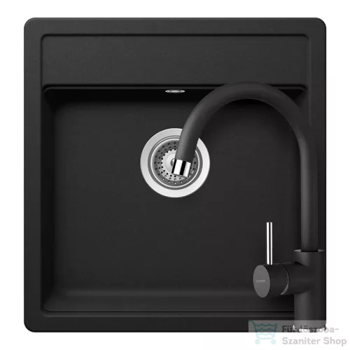 Schock NEMO N-100S konyhai mosogatótálca CRISTALITE® Nero 490 x 510 mm, gránit kompozit, Schock Plutos konyhai csapteleppel, fekete SETNN100SPNERO