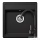 Schock NEMO N-100S konyhai mosogatótálca CRISTALITE® Nero 490 x 510 mm, gránit kompozit, Schock Plutos konyhai csapteleppel, fekete SETNN100SPNERO