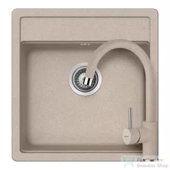   Schock NEMO N-100S konyhai mosogatótálca CRISTALITE® Sabbia 490 x 510 mm, gránit kompozit, Schock Plutos konyhai csapteleppel, homok SETNN100SPSABB