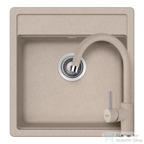 Schock NEMO N-100S konyhai mosogatótálca CRISTALITE® Sabbia 490 x 510 mm, gránit kompozit, Schock Plutos konyhai csapteleppel, homok SETNN100SPSABB