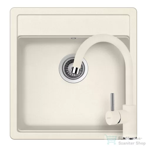 Schock NEMO N-100S konyhai mosogatótálca CRISTALITE® Vanilla 490 x 510 mm, gránit kompozit, Schock Plutos konyhai csapteleppel, világos bézs SETNN100SPVANI